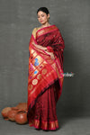 Tyohaar ~ Handloom Pure Silk  Maharani Paithani Saree with Handcrafted Peacock Pallu ~ Maroon