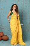 Tyohaar Exclusive ~ Handloom Pure Cotton Paithani With Hand Bandhani Work and Revival Aswali Pallu ~ Sunshine Yellow