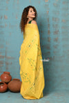 Tyohaar Exclusive ~ Handloom Pure Cotton Paithani With Hand Bandhani Work and Revival Aswali Pallu ~ Sunshine Yellow