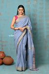 Tyohaar ~ Handloom Pure Cotton Paithani With Hand Bandhani Work and Revival Aswali Pallu ~ Heather Blue