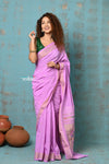 Tyohaar ~ Handloom Pure Cotton Paithani With Hand Bandhani Work and Lotus Pallu ~ Lavender