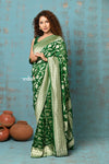 Suhaani ~ Handloom Khaddi Georgette Saree With All Over Floral Jaal~ Royal Green (Silk Mark)