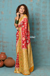 Suhaani ~ Handloom Khaddi Georgette Saree With All Over Floral Jaal~ Red & Orange (Silk Mark)