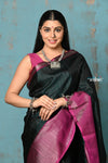 Anokhi ~ Handloom Pure Soft Silk Saree ~ Dark Bottle Green with Pink Designer Border  (Limited Edition)