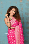 Suhaani ~ Handloom Khaddi Georgette Saree With All Over Floral Jaal~ Fuschia Pink(Silk Mark)