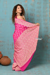 Suhaani ~ Handloom Khaddi Georgette Saree With All Over Floral Jaal~ Fuschia Pink(Silk Mark)