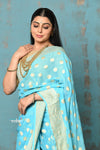 Suhaani ~ Handloom Khaddi Georgette Saree With All Over Jaal~ Delicate Blue (Silk Mark)