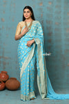 Suhaani ~ Handloom Khaddi Georgette Saree With All Over Jaal~ Delicate Blue (Silk Mark)