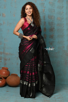  Anokhi ~ Handloom Pure Silk Designer Saree ~ Black and Pink Designer (Limited Edition)