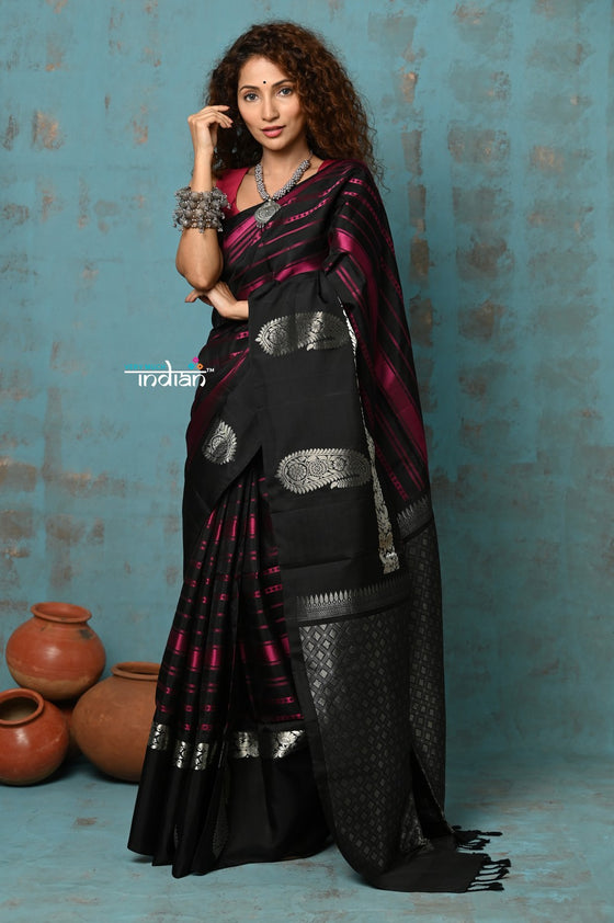 Anokhi ~ Handloom Pure Silk Designer Saree ~ Black and Pink Designer (Limited Edition)