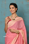 Suhaani ~ Handloom Khaddi Georgette Saree With All Over Jaal~ Delicate Pink (Silk Mark)