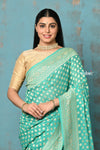 Suhaani ~ Handloom Khaddi Georgette Saree With All Over Jaal~ Sea Green (Silk Mark)