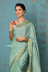 Tyohaar ~ Handloom Pure Cotton Paithani With Asawali Pallu ~ Sea Green