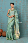 Tyohaar ~ Handloom Pure Cotton Paithani With Asawali Pallu ~ Sea Green