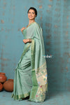 Tyohaar ~ Handloom Pure Cotton Paithani With Asawali Pallu ~ Sea Green