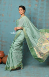 Tyohaar ~ Handloom Pure Cotton Paithani With Asawali Pallu ~ Sea Green