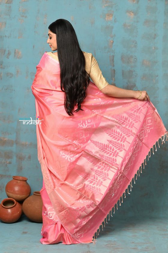 Anokhi ~ Handloom Pure Soft Silk Saree with Designer Pallu ~ Peachy Pink (Limited Edition)