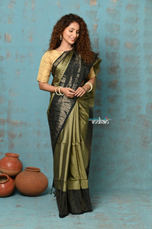  Anokhi ~ Handloom Pure Soft Silk Saree with Designer Pallu ~ Olive with Black Designer Border (Limited Edition)