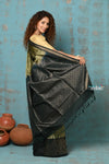 Anokhi ~ Handloom Pure Soft Silk Saree with Designer Pallu ~ Olive with Black Designer Border (Limited Edition)