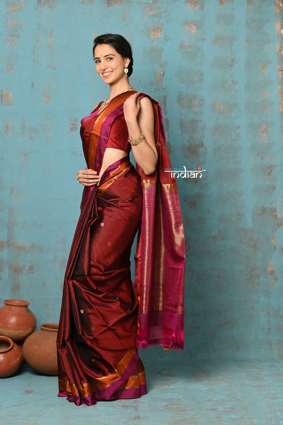 Anokhi ~ Handloom Pure Soft Silk Saree ~ Maroon with Pretty Border (Limited Edition)