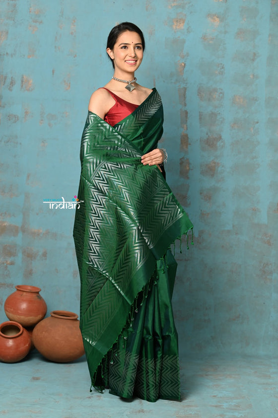 Anokhi ~ Handloom Pure Soft Silk Saree with Designer Border ~ Shadow Green (Limited Edition)