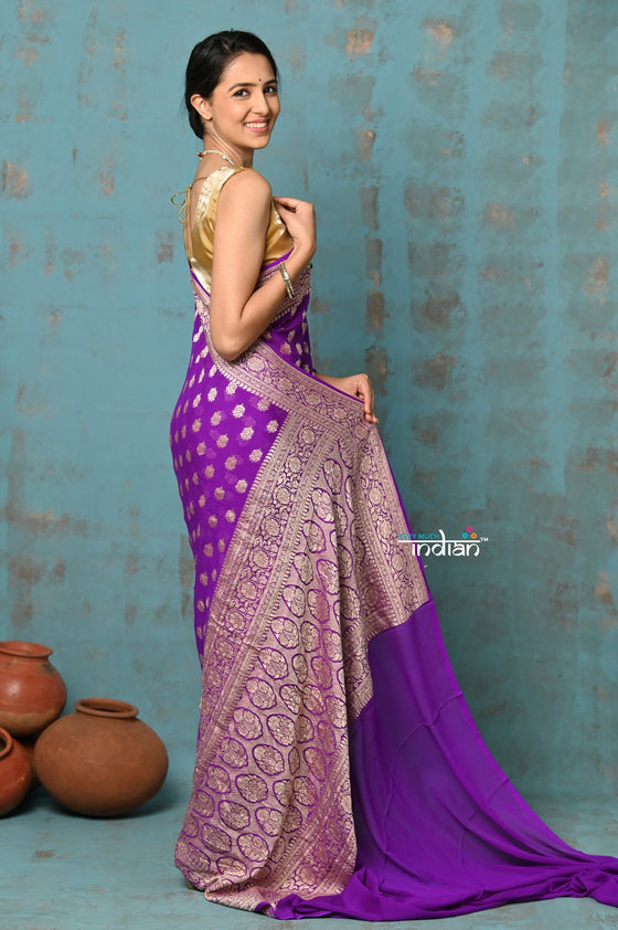 Suhaani ~ Handloom Khaddi Georgette Saree With All Over Jaal~ Heather Purple (Silk Mark)