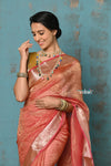 Tyohaar ~ Exclusive! Banarasi Handloom Crushed - Pure Tissue Silk Saree ~ Serene Peachy Orange