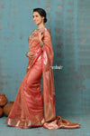 Tyohaar ~ Exclusive! Banarasi Handloom Crushed - Pure Tissue Silk Saree ~ Serene Peachy Orange