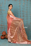 Tyohaar ~ Exclusive! Banarasi Handloom Crushed - Pure Tissue Silk Saree ~ Serene Peachy Orange