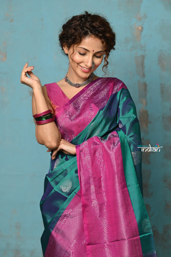 Anokhi ~ Handloom Pure Soft Silk Saree with Designer Pallu ~ Peacock Green (Limited Edition)