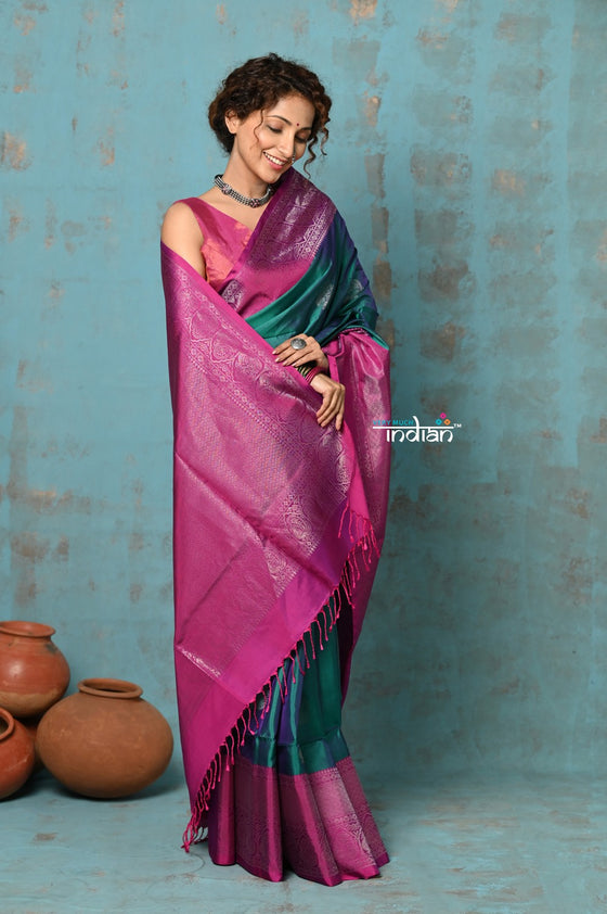 Anokhi ~ Handloom Pure Soft Silk Saree with Designer Pallu ~ Peacock Green (Limited Edition)