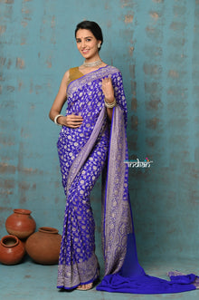  Suhaani ~ Handloom Khaddi Georgette Saree With All Over Jaal~ Delicate Blue (Silk Mark)