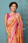 Suhaani ~ Handloom Khaddi Georgette Saree With All Over Jaal~ Orange Pink (Silk Mark)