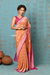 Suhaani ~ Handloom Khaddi Georgette Saree With All Over Jaal~ Orange Pink (Silk Mark)