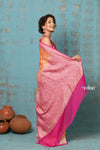 Suhaani ~ Handloom Khaddi Georgette Saree With All Over Jaal~ Orange Pink (Silk Mark)