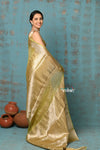 Tyohaar ~ Exclusive! Banarasi Handloom Crushed Pure Tissue Silk Saree ~ Lime Green