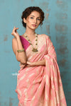 Suhaani ~ Handloom Khaddi Georgette Saree With All Over Jaal~ Peach (Silk Mark)