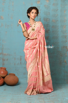  Suhaani ~ Handloom Khaddi Georgette Saree With All Over Jaal~ Peach (Silk Mark)