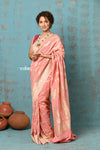 Suhaani ~ Handloom Khaddi Georgette Saree With All Over Jaal~ Peach (Silk Mark)