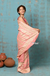 Suhaani ~ Handloom Khaddi Georgette Saree With All Over Jaal~ Peach (Silk Mark)