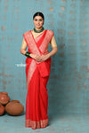 Suhaani ~ Handloom Khaddi Georgette Saree With Sleek Border ~ Red (Silk Mark)