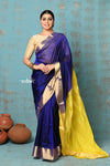 Prerna ~ Handloom Pure Chanderi Cotton Silk Saree With Golden Border - Royal Blue