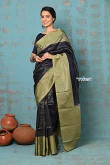  Anokhi ~ Handloom Pure Soft Silk Saree with Designer Pallu ~ Black & Olive Green  (Limited Edition)