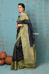 Anokhi ~ Handloom Pure Soft Silk Saree with Designer Pallu ~ Black & Olive Green  (Limited Edition)