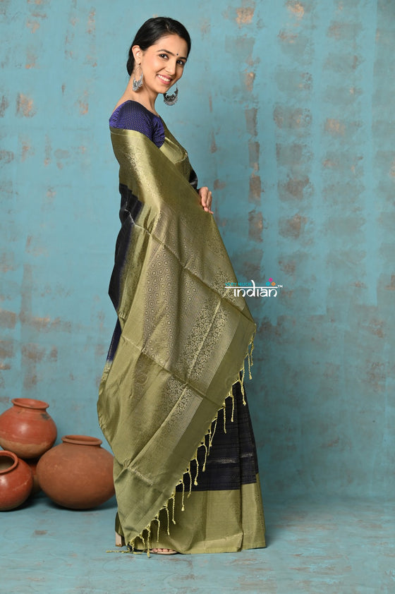 Anokhi ~ Handloom Pure Soft Silk Saree with Designer Pallu ~ Black & Olive Green  (Limited Edition)