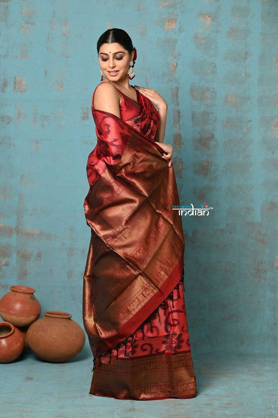 Anokhi ~ Handloom Pure Soft Silk Saree with All Over Ikkat Design ~ Red (Limited Edition)