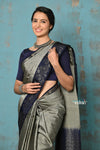 Anokhi ~ Handloom Pure Soft Silk Saree with Designer Pallu ~ Slatey Grey & Dark Blue (Limited Edition)