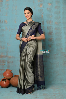  Anokhi ~ Handloom Pure Soft Silk Saree with Designer Pallu ~ Slatey Grey & Dark Blue (Limited Edition)