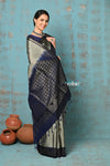 Anokhi ~ Handloom Pure Soft Silk Saree with Designer Pallu ~ Slatey Grey & Dark Blue (Limited Edition)