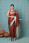 Anokhi ~ Handloom Pure Soft Silk Saree with Designer Pallu ~ Brick Red & Silver (Limited Edition)